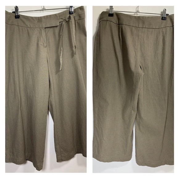 Marks & Spencer Pants - M&S Capri Linen Blend Earth Khaki L/Brown Culottes Trousers Tie Waist UK 14